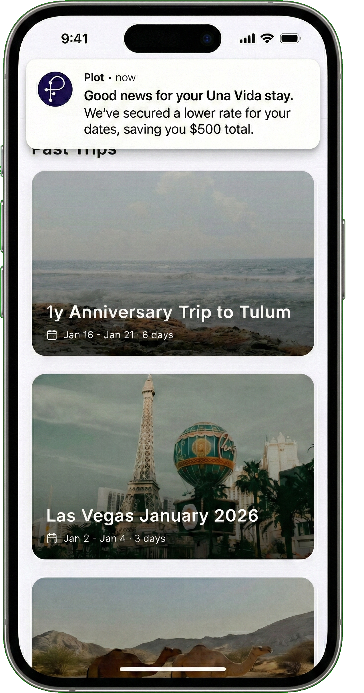 Plot Travel App - Past Trips View